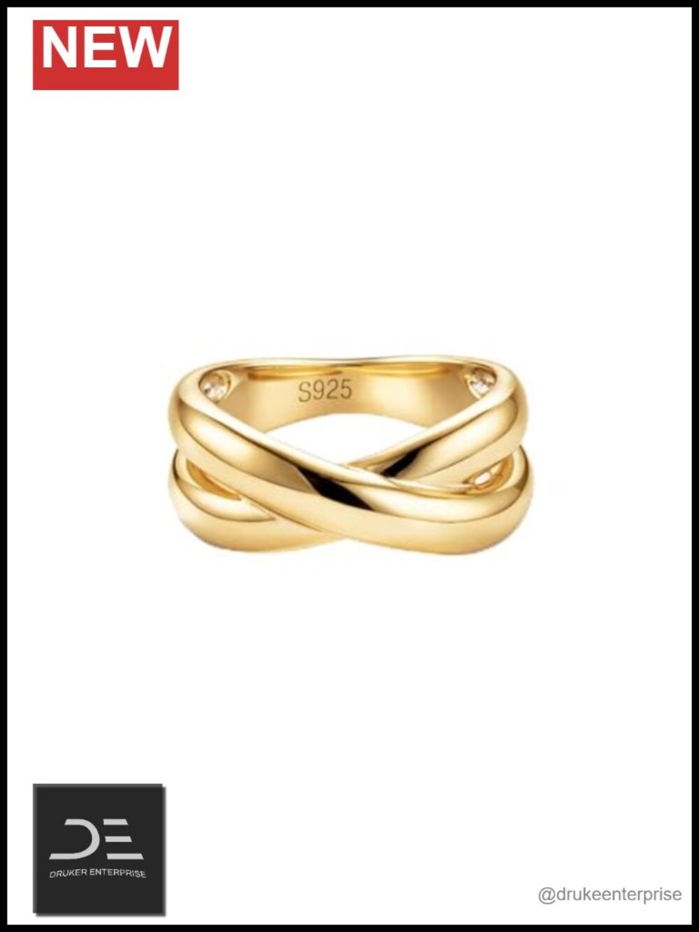 14K Gold Plated CZ Cross Ring 925 Sterling Silver Chunky Intertwined Women